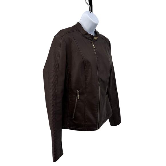 Baccini Jacket Dark Brown Womens M Faux Leather Full Zip Classic Fit Motorcycle - Picture 4 of 9